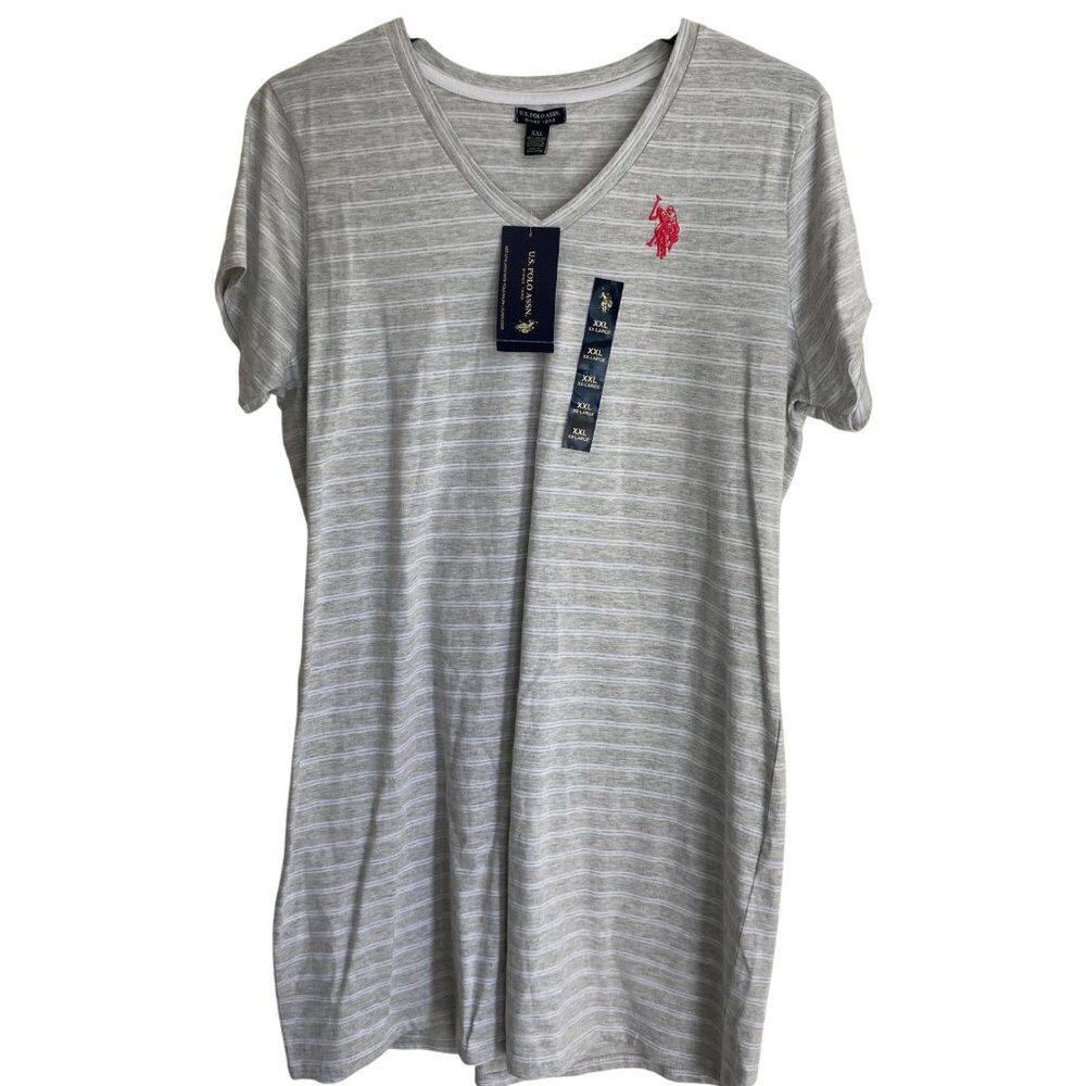 U.S. Polo Assn. Womens Gray & White Striped V-Neck T-Shirt Dress XXL NWT